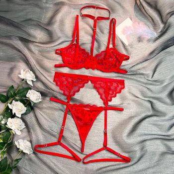 Underwired Lace 3 Piece Lingerie Set 