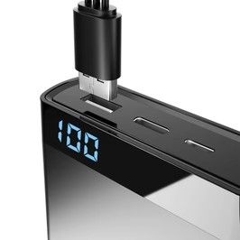 Laser 10000mAh Power Bank, 3-In-1 Cable & LED Display, Black