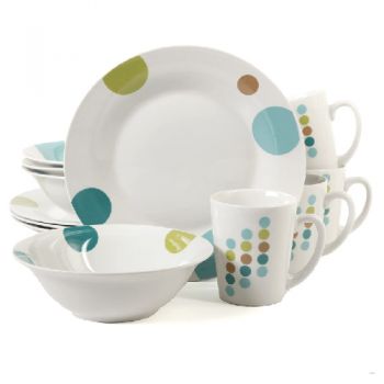 Gibson Home Retro Specks 12 Piece Dinnerware Set - White