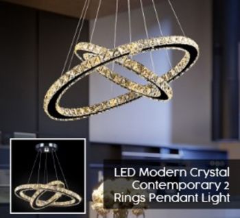 ELA0282 LED Modern Crystal Contemporary 2 Rings Pendant Light 