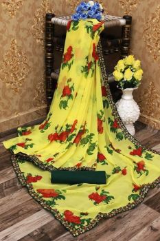 2023 SLB13 GEORGETTE SAREE YELLOW FLOWERY