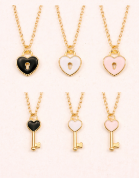 1 pair Couples Heart Lock & Key Pendant Chain