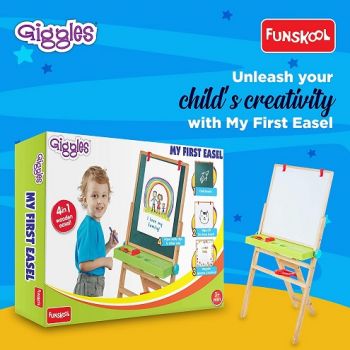 Funskool Giggles My First Easel, 4 in 1 Double Sided Wooden Board , Multicolour with Alphabets & Numbers