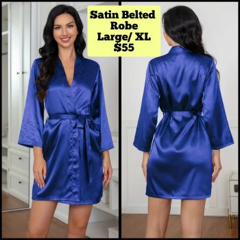 Belted satin night robe