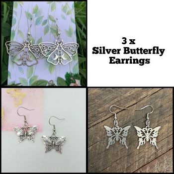 Silver Butterfly Earring Set