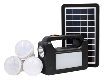 solar power system with solar panel and 3 bulbs