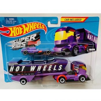 Hot Wheels Super Rigs, Transporter Vehicle with 1 Hot Wheels 1 64 Scale Car, assorted