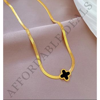 Black Charm Gold Clover Necklace 