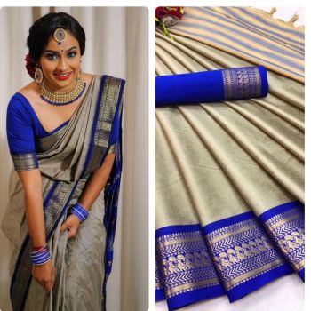 SL024 SILK SAREE BLUE GREY COMBINATION 