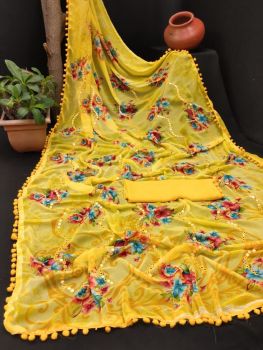 ASL060- FLOWERY SAREE YELLOW 