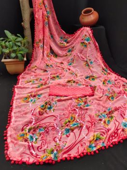 ASL061- FLOWERY SAREE PINK