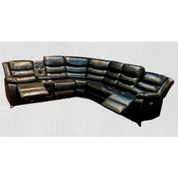 L-Shaped Leather Recliner 7 Sitter Sofa Set With Cup Holder Console, | LED Light & Built In Boom Box Speakers