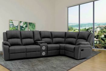 L-Shape Leather Recliner Sofa Set With Consol, Cup Holders & USB Port