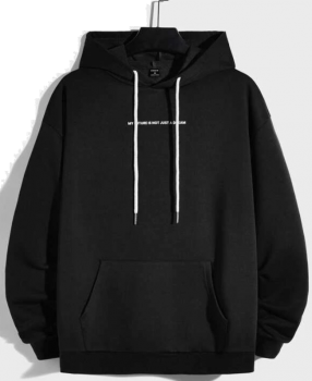 Mens Black Graphic Hoodie with Pockets & Drawstring