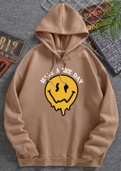 Mens Brown Smiley Face Hoodie with Drawstring