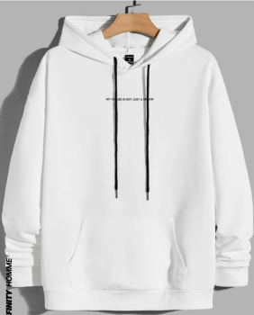 Mens Graphic White Hoodie with Pockets and Drawstring