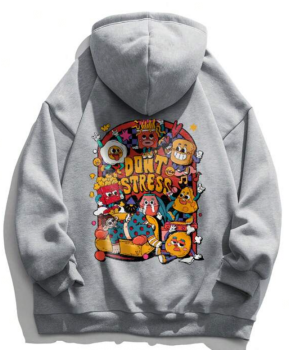 Mens Cartoon Design Hoodie with Drawstring