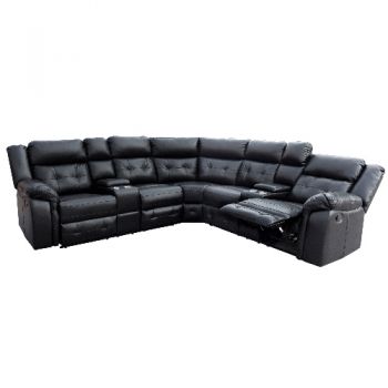 Phoenix - Corner Recliner Lounge Suite - Black Leather Aire - A002-8086