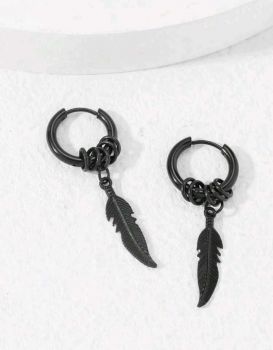 1 pair Fashion Stainless Steel Feather Drop Earring For Men