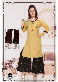 3703-Magic Vol -2 Kurti with Sharara- Brown &cream – XL