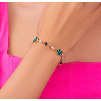 Sakura Flower Rhinestone Embellished Chain Bracelet 