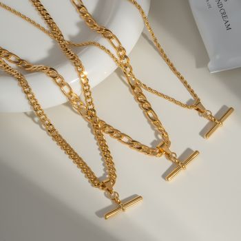 18K Gold Plated T- Bar Necklace