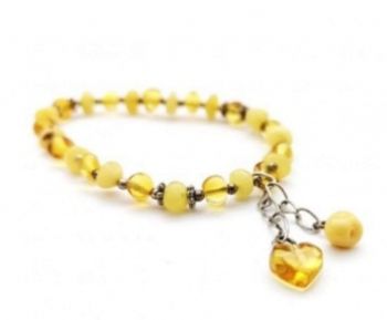 Baltic Amber semi rounded butter bracelet with heart (polished) 