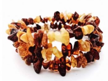 Baltic Amber Mixed colored memory wire flexible ADULT bracelet (polished) 