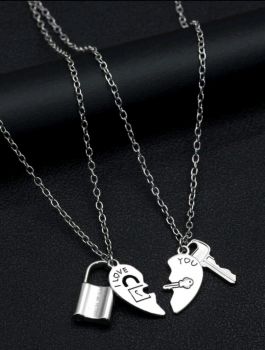 2 pcs Couple Letter Detail Heart Pendant Necklace