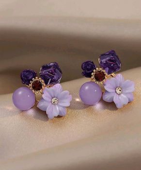 Shiny Flower Shape Inlaid Shiny Cubic Zirconia Elegant Ear Jewelry Decorations