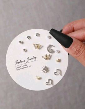 7 pairs/set Rhinestone Decor Stud Earring