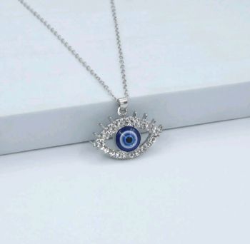 1 pc Silver-color Turkish Blue Evil Eye Necklace, Unisex Hip Hop Fashion Pendant For Clavicle