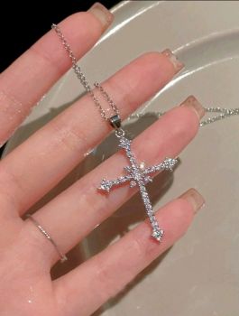 1 pc Y2K Style Silver Rhinestone Cross Pendant Necklace For Women, Ideal For Dating, Vacation and Christmas Gift