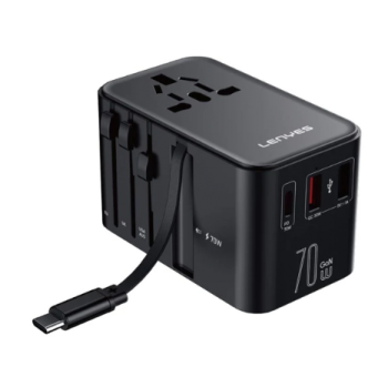 LENYES LCH66 70W GaN+Adapter International Charger Dual Port USB+Type C Fast Charging Built in Cable Type C