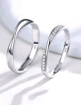 2 Pcs Geometric Copper Crystal Adjustable Couple Rings Set