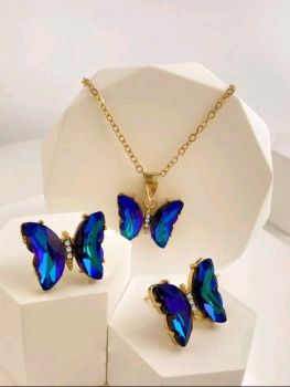 Crystal butterfly necklace set 