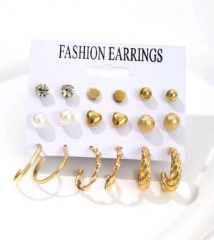 9 pairs Faux Pearl & Heart Decor Earring