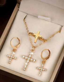 Cross Rhinestone Jewelry set 4pcs set