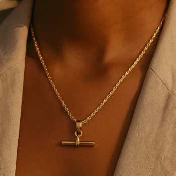 18K Gold Plated T Bar Necklace 