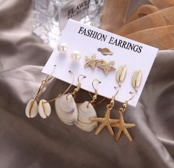 5pairs Set Seastar & Shell Design Earring