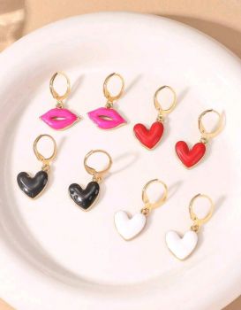 Multicolor Gold Metal Heart & Lip Earrings