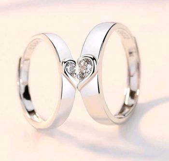 2pcs Couple Rhinestone Heart Decor Ring