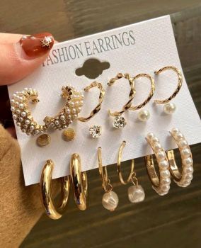 9pairs Fashionable Inlaid Faux Pearl Earring Set