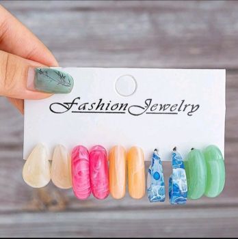 5 Pair Acrylic Hoop Earring Collection 