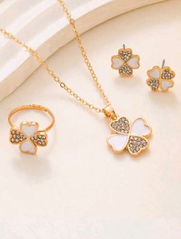 Rhinestone Clover Jewelry Set 