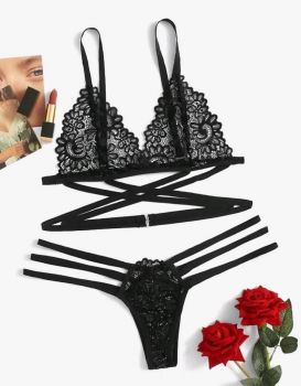 Lace Criss Cross Lingerie Set 