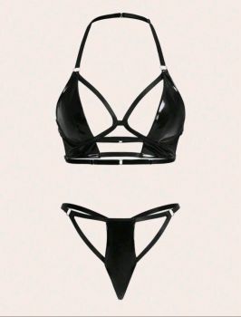 PU Leather 2 Piece Lingerie Set 