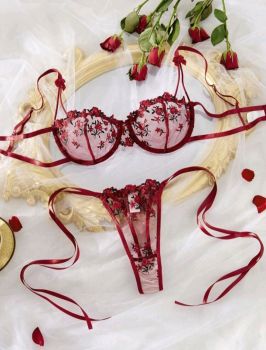 Underwired Mesh See Through Lingerie Set #Marroon