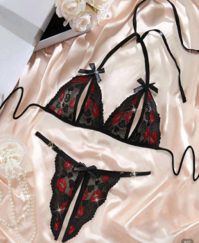 Lace Crotchless Lingerie Set #XL