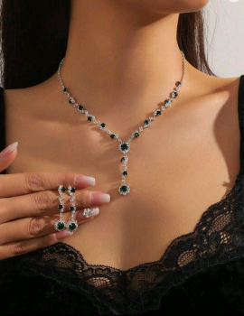 Black Rhinestone Jewelry Set 